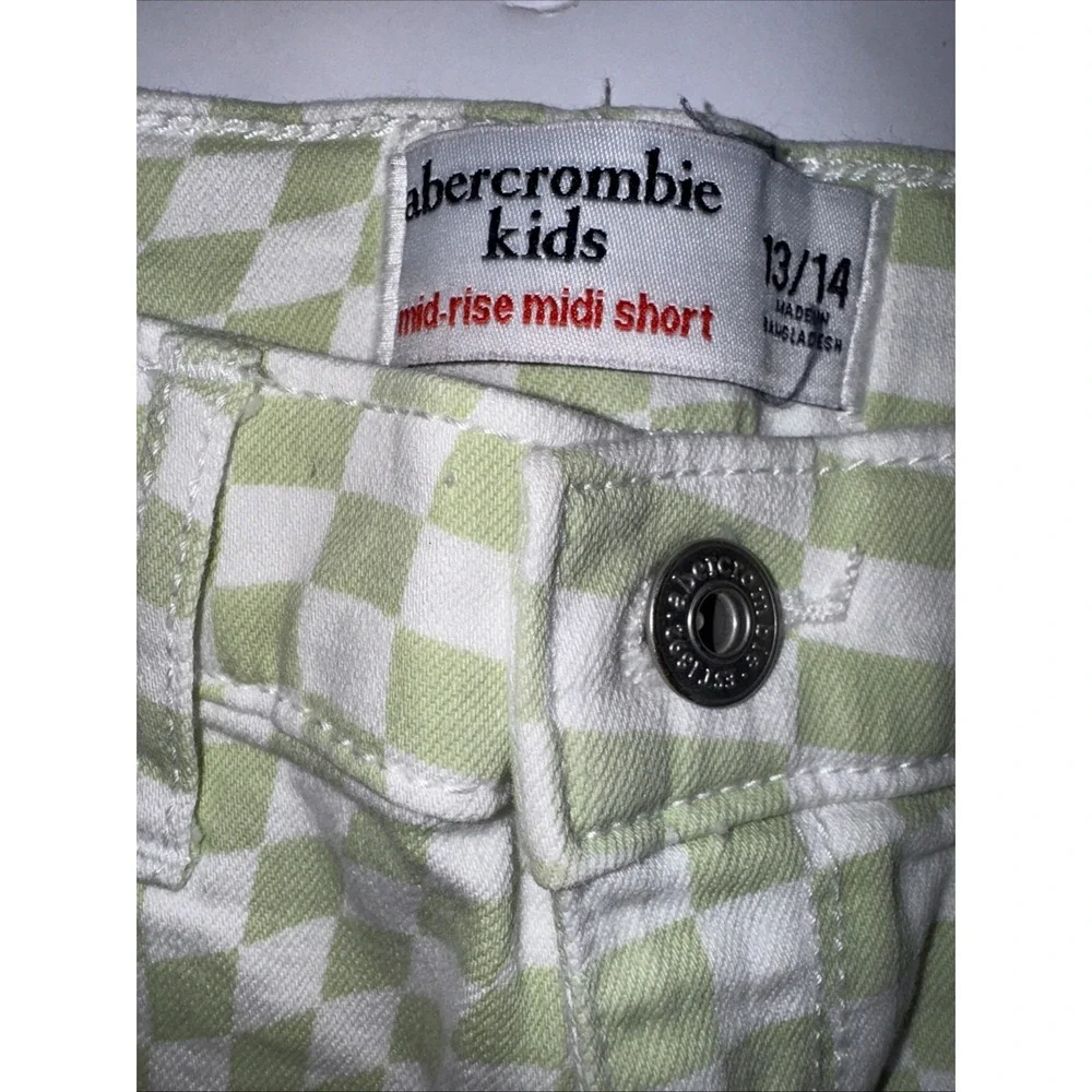 Abercrombie Kids Girls' Mid-Rise Midi Shorts, Green &‎ White Check,  Size 13-14